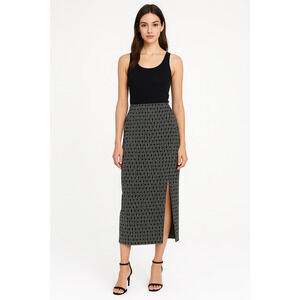 Max Studio Black White Stretchy High Waist Front Slit Pencil Skirt Sz M NWT